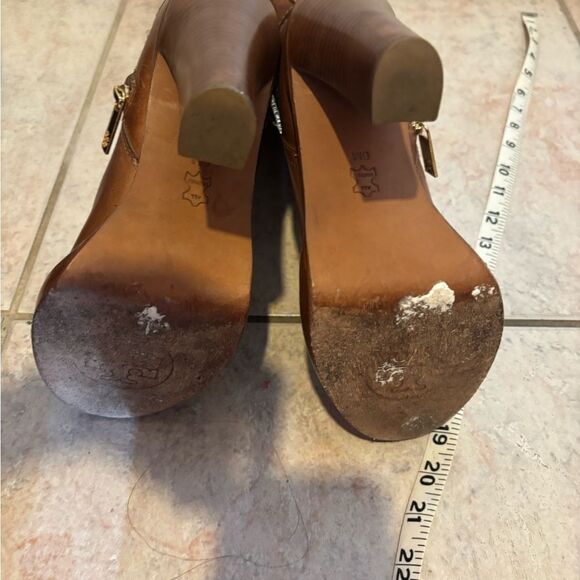 Tory Burch knee high double buckle boots leather dress shoes logo heels - Picture 10 of 11